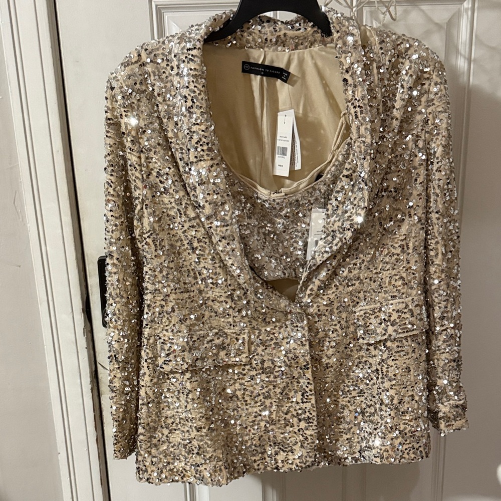 Cream and Silver Sequin Blazer